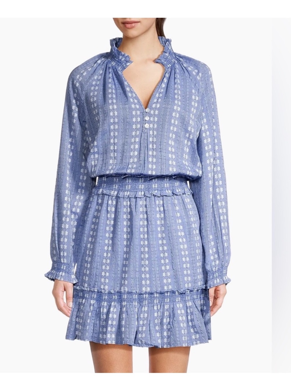VERONICA BEARD Espie Embroidered Ruffle Mini Dress Blue Size Small